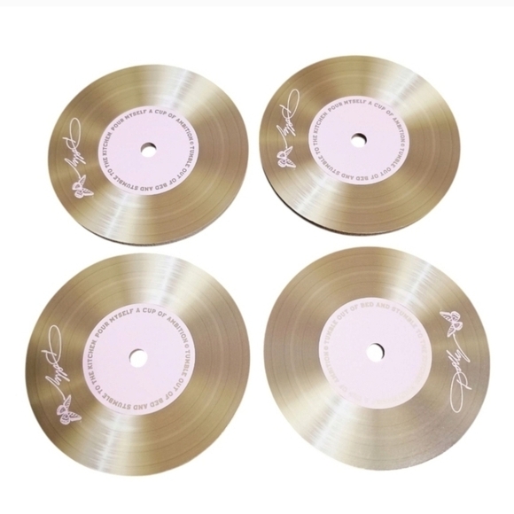 DOLLY PARTON Coasters Set 4 Gold Vinyl Records Butterfly "9-5" Limited Edition - Picture 3 of 5